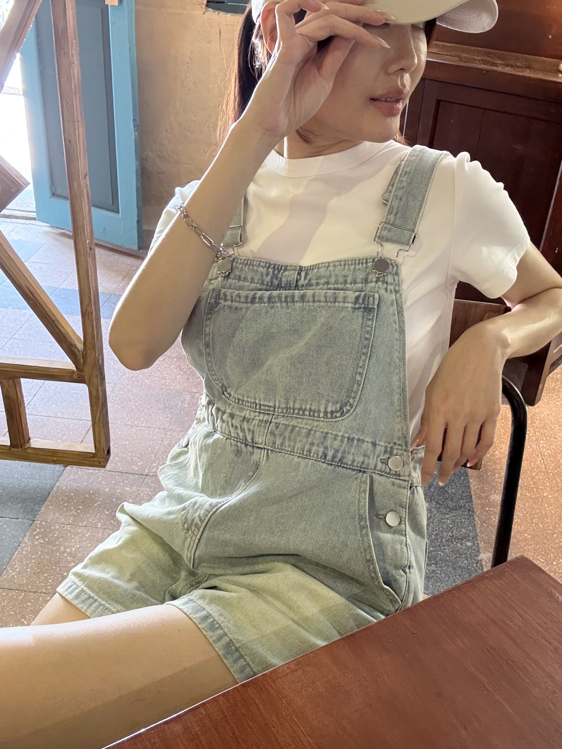 American Denim Short Dungaree & Pezy Basic Tee-The Black Bow-