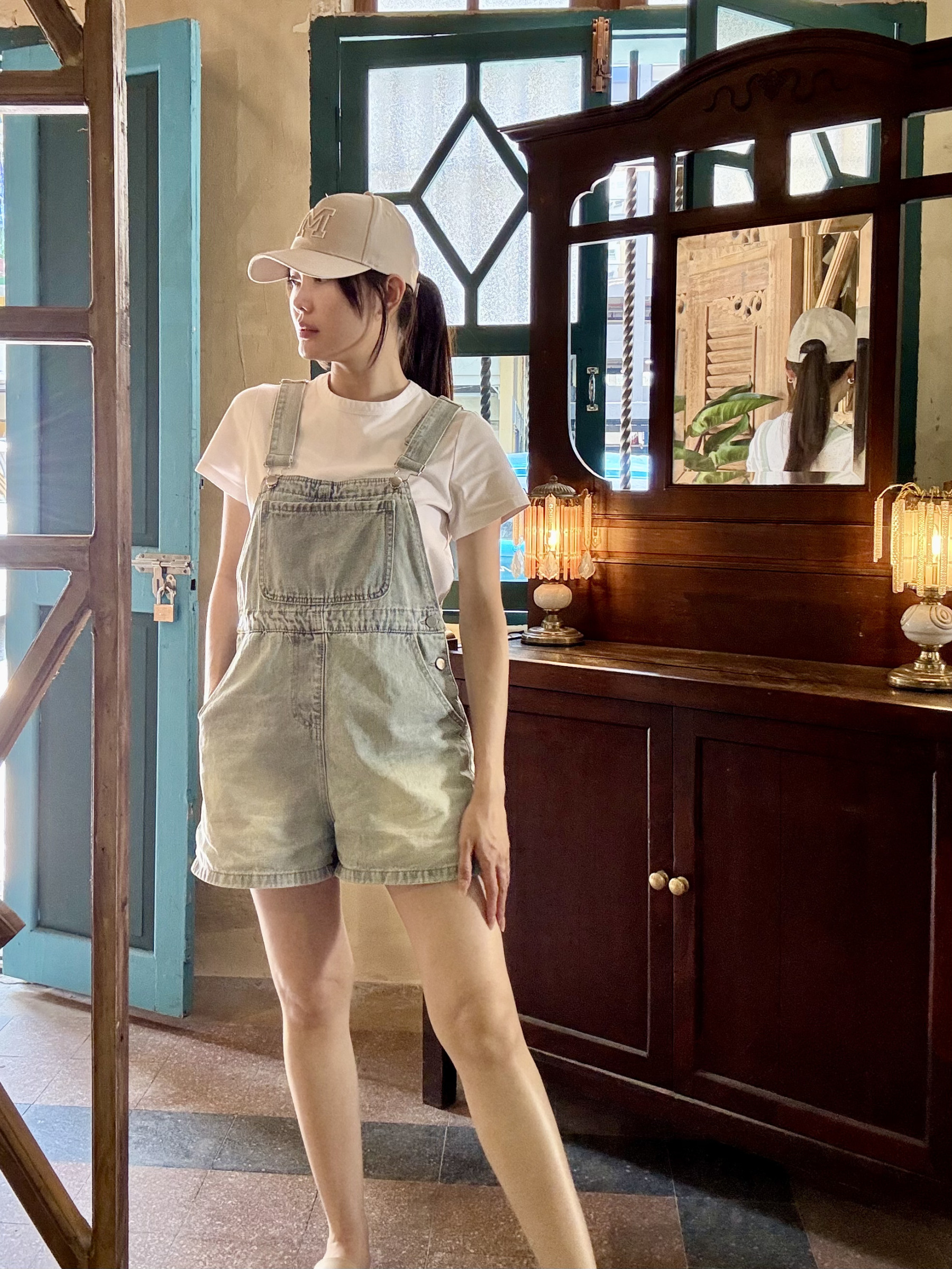 American Denim Short Dungaree & Pezy Basic Tee-The Black Bow-