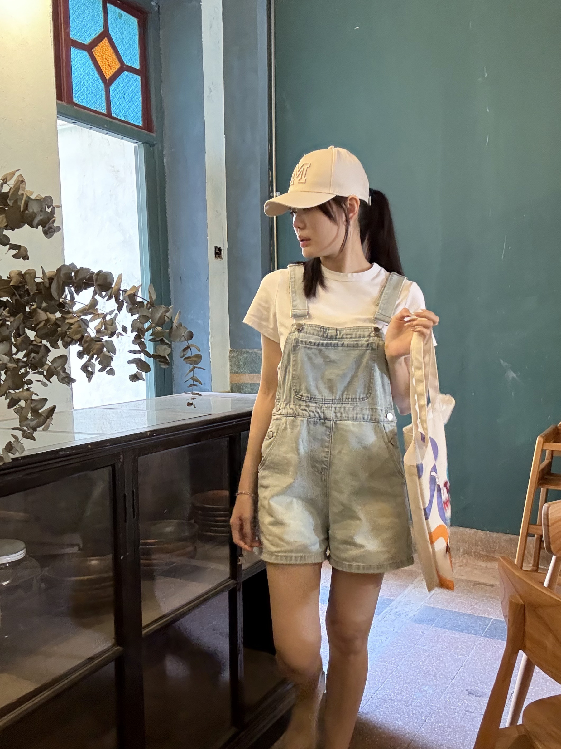 American Denim Short Dungaree & Pezy Basic Tee-The Black Bow-