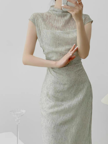 Xi Na Two Piece Sheer Cami Dress-The Black Bow-