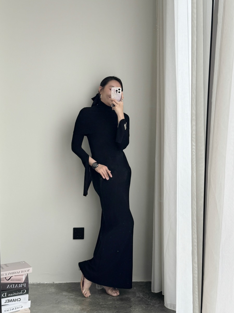 Zaaya Two Way Round Neck/ High Neck Padded Knit Dress