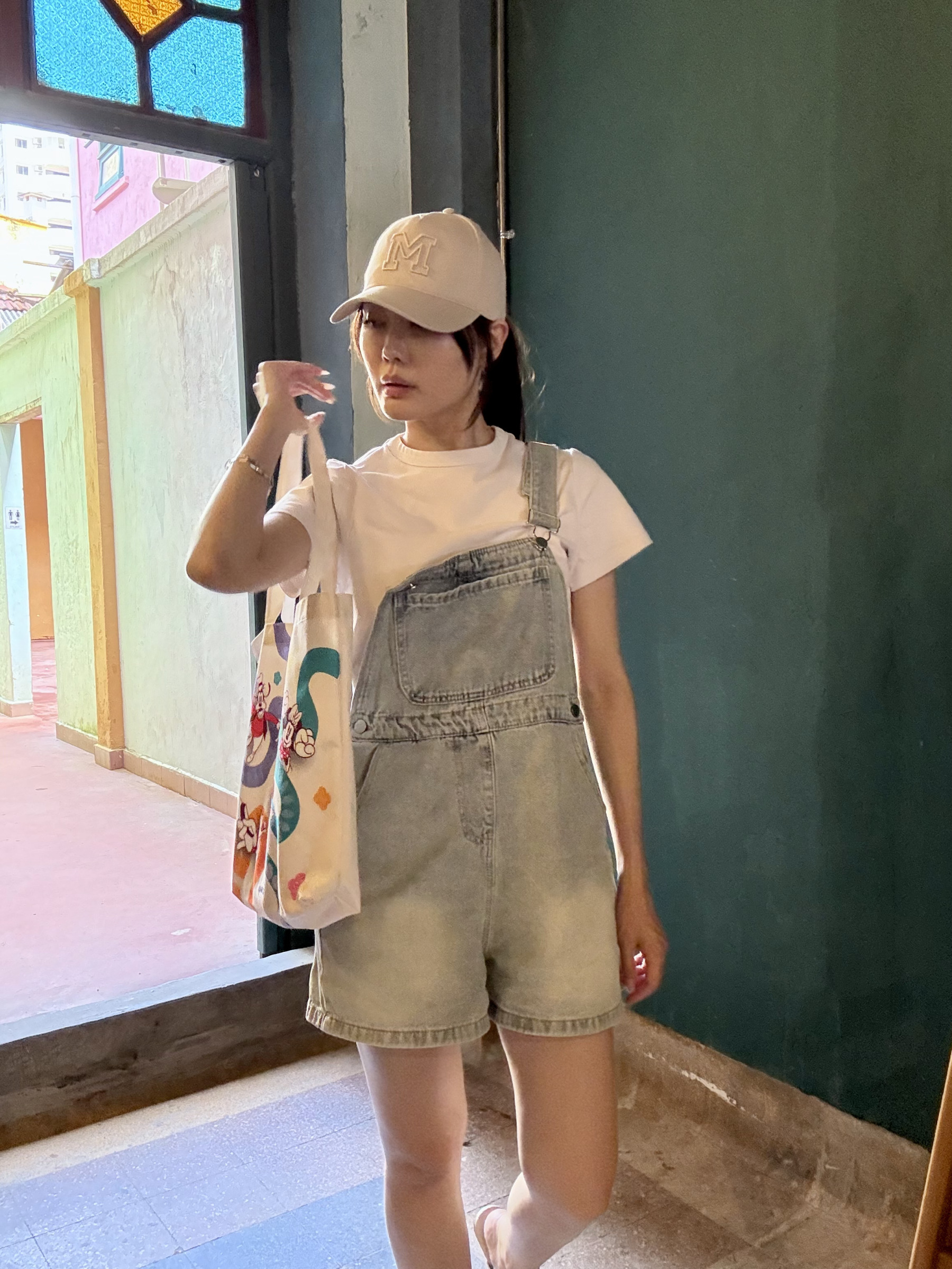 American Denim Short Dungaree & Pezy Basic Tee-The Black Bow-