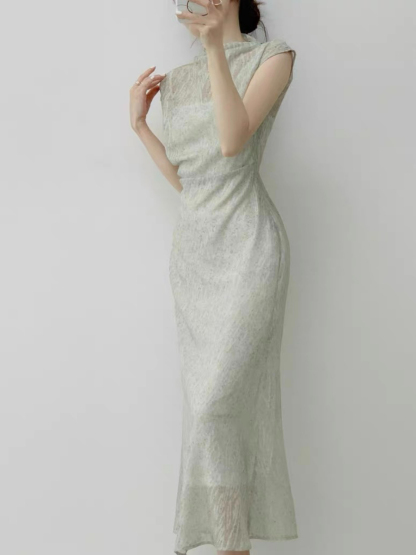 Xi Na Two Piece Sheer Cami Dress-The Black Bow-