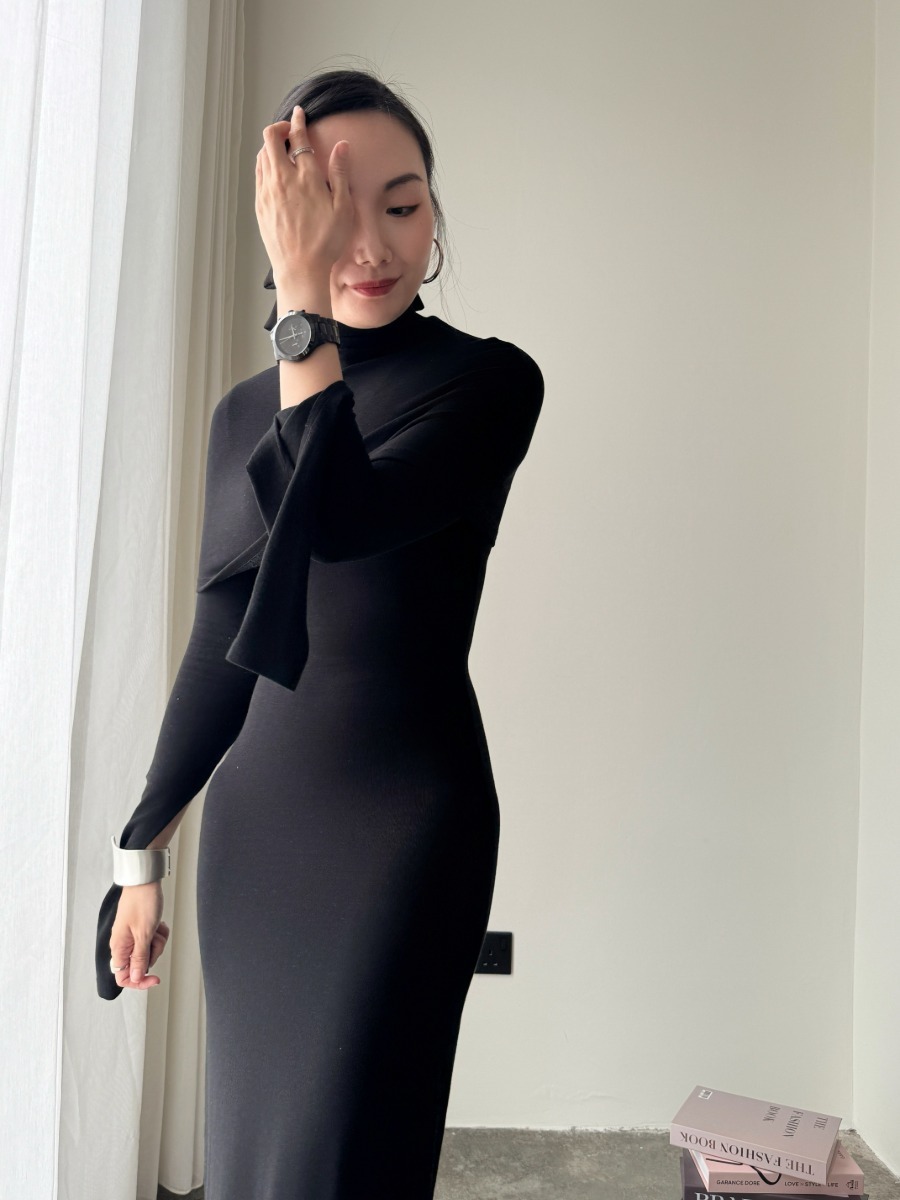 Zaaya Two Way Round Neck/ High Neck Padded Knit Dress