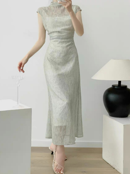 Xi Na Two Piece Sheer Cami Dress-The Black Bow-