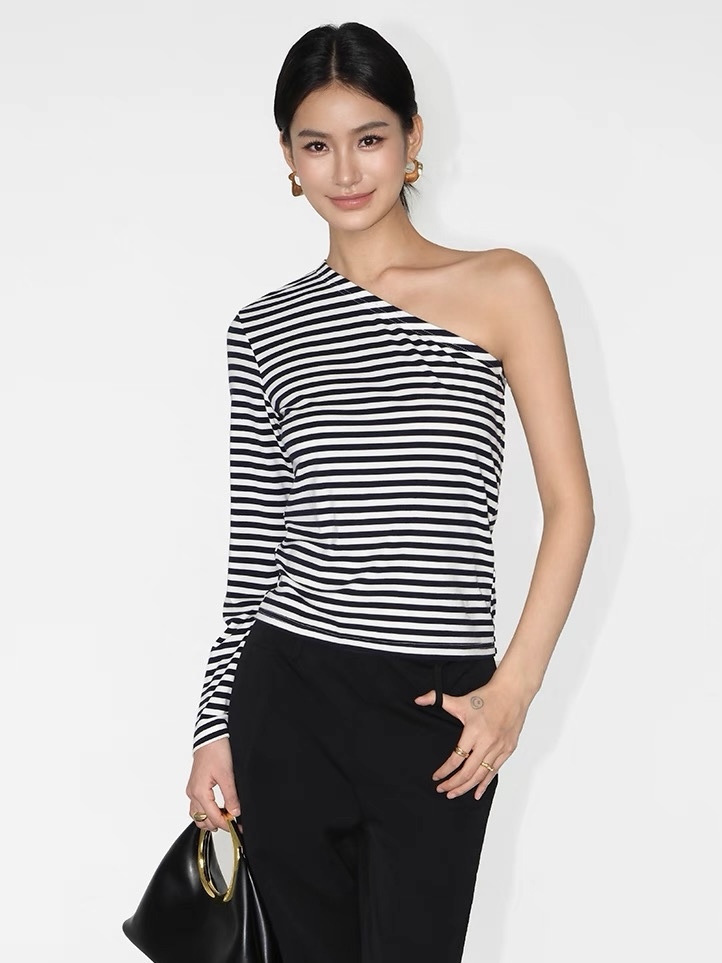 Jessica One Shoulder Stripe Top-The Black Bow