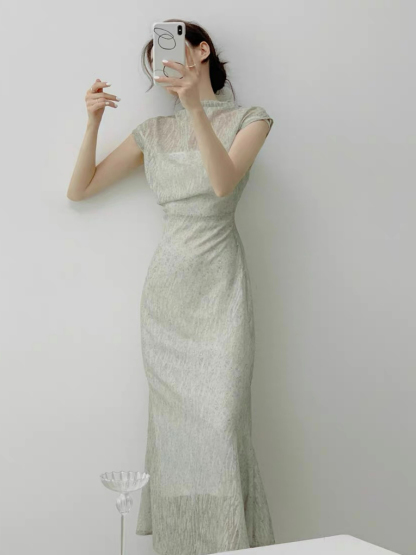 Xi Na Two Piece Sheer Cami Dress-The Black Bow-