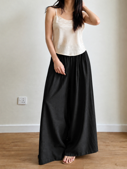 Gideon Crinkle-Texture Flowy Wide Leg Pants