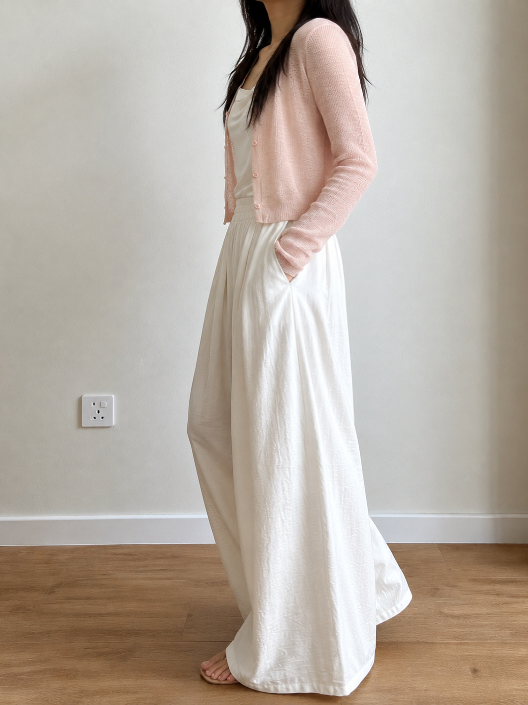 Gideon Crinkle-Texture Flowy Wide Leg Pants