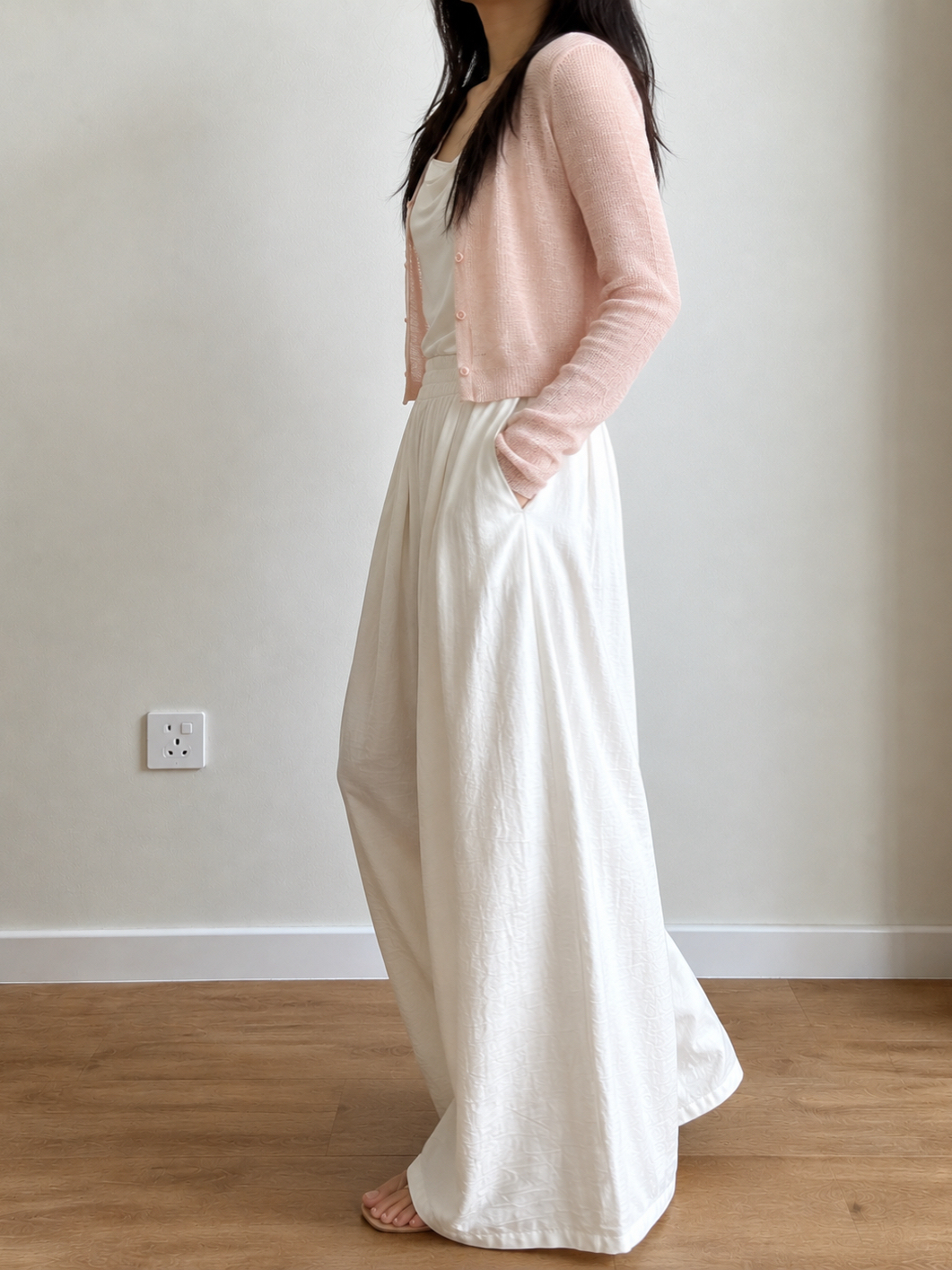 Gideon Crinkle-Texture Flowy Wide Leg Pants