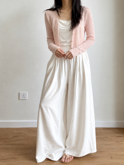 Gideon Crinkle-Texture Flowy Wide Leg Pants