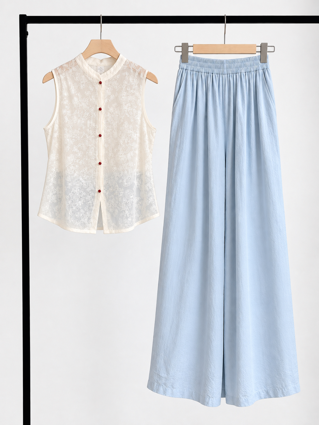 Gideon Crinkle-Texture Flowy Wide Leg Pants