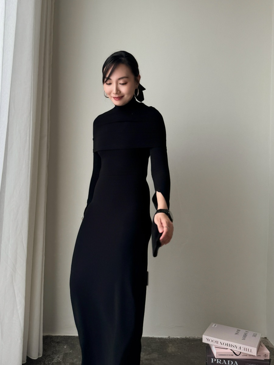 Zaaya Two Way Round Neck/ High Neck Padded Knit Dress