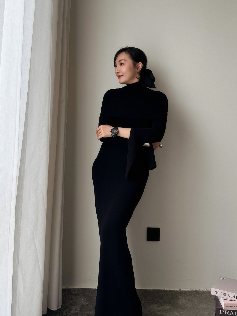 Zaaya Two Way Round Neck/ High Neck Padded Knit Dress