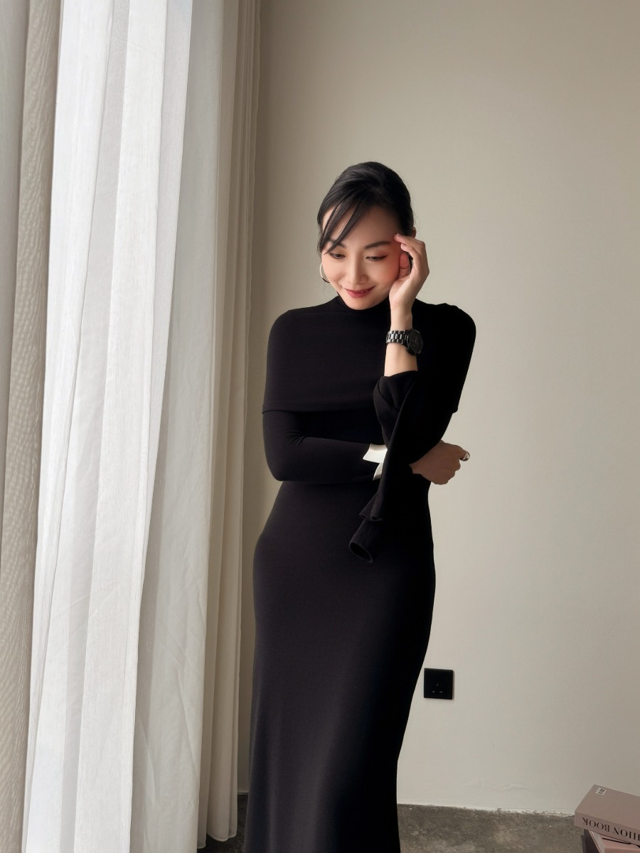 Zaaya Two Way Round Neck/ High Neck Padded Knit Dress