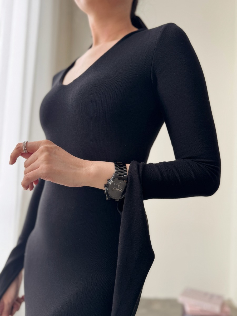 Zaaya Two Way Round Neck/ High Neck Padded Knit Dress