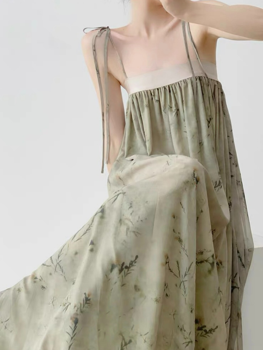 Xi Er Oriental Shoulder Tie Dress with Cardigan