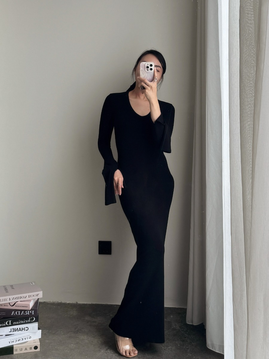 Zaaya Two Way Round Neck/ High Neck Padded Knit Dress