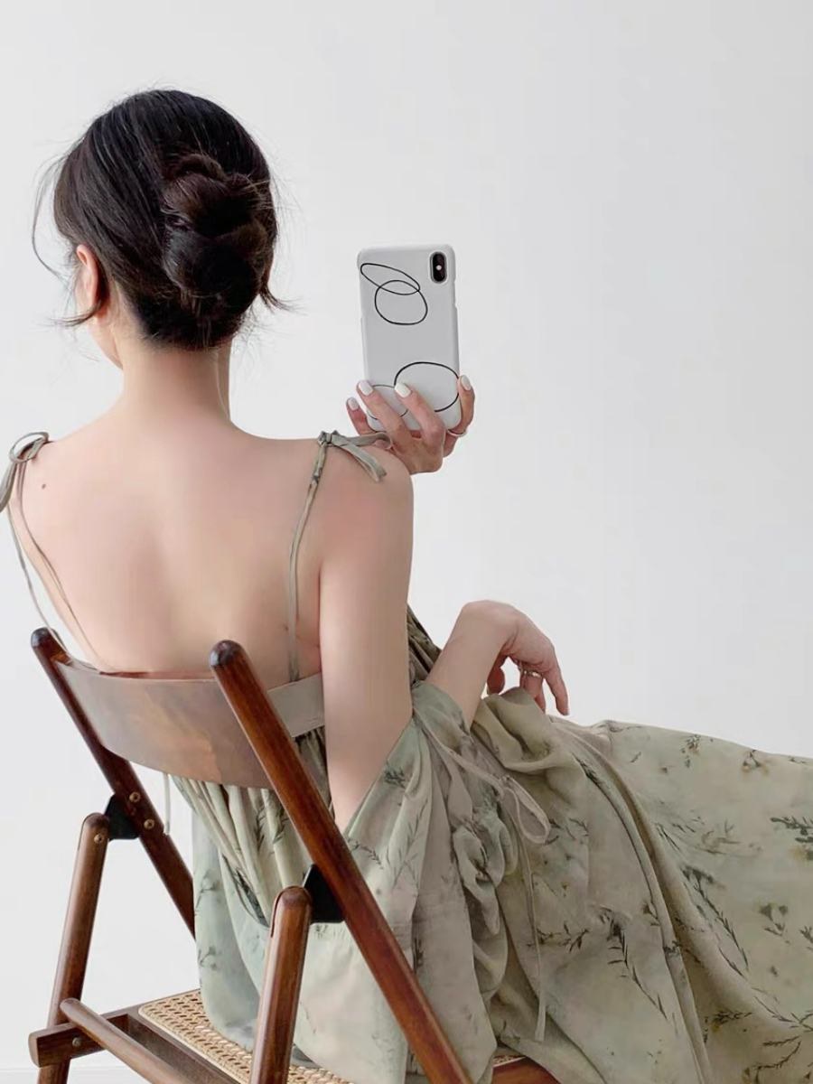 Xi Er Oriental Shoulder Tie Dress with Cardigan-The Black Bow-