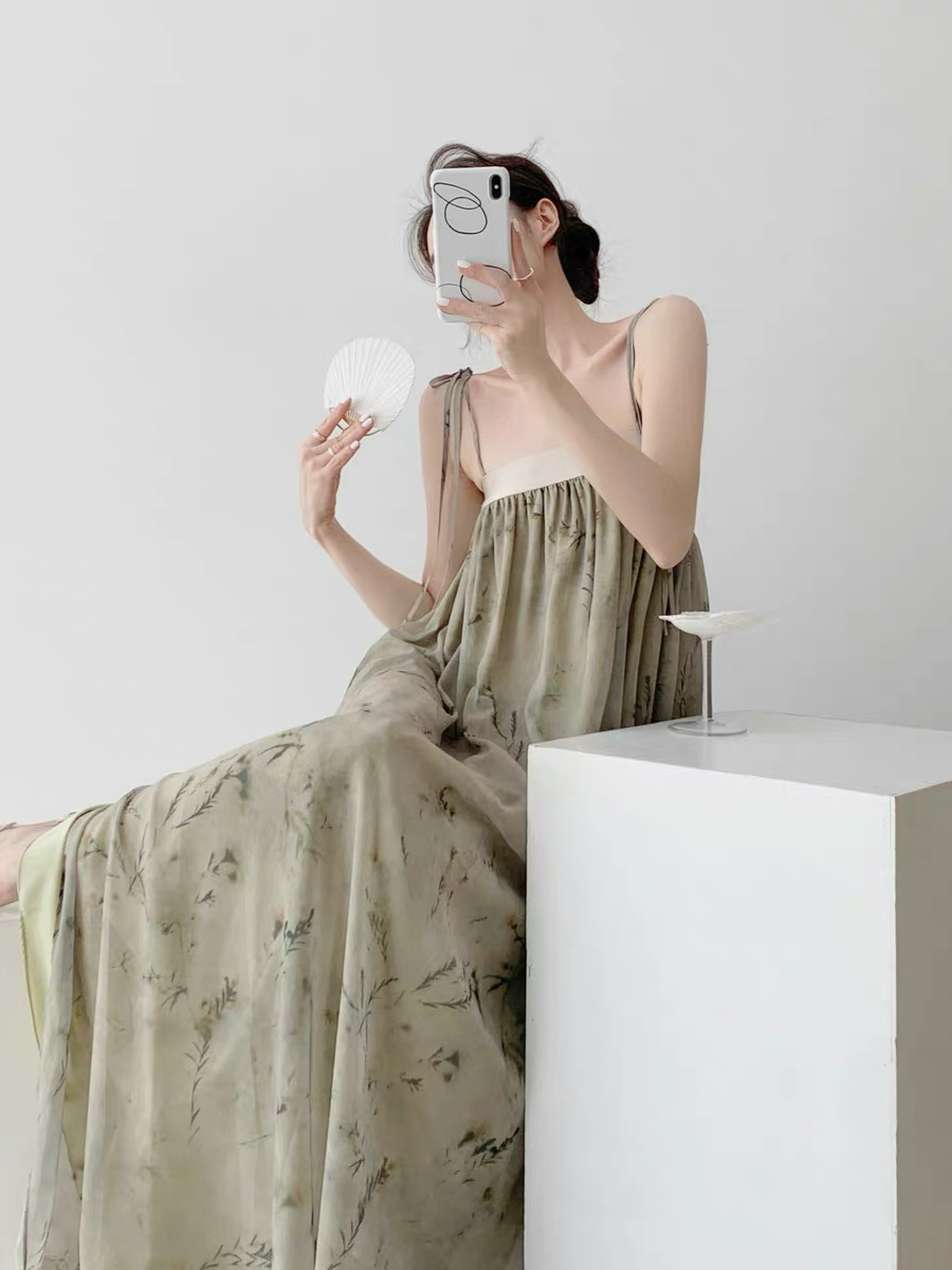 Xi Er Oriental Shoulder Tie Dress with Cardigan-The Black Bow-