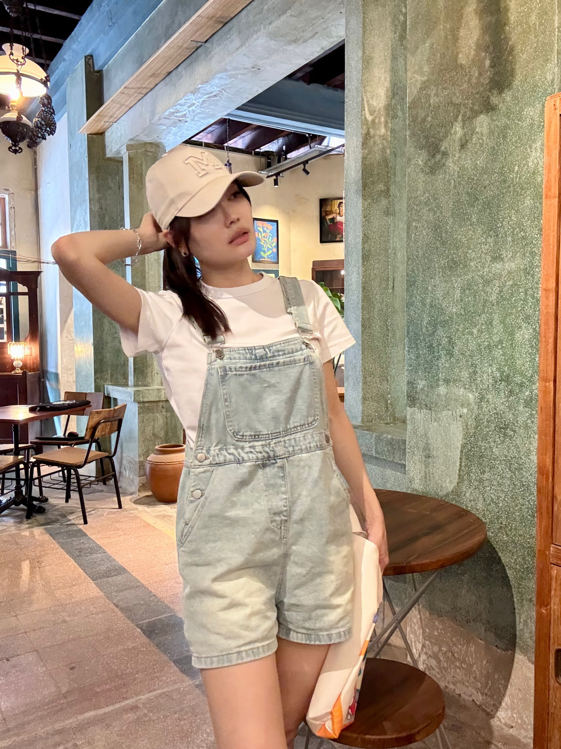 American Denim Short Dungaree & Pezy Basic Tee-The Black Bow-