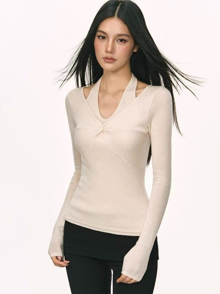 Orleen Fake Two-Piece Long Sleeve Top