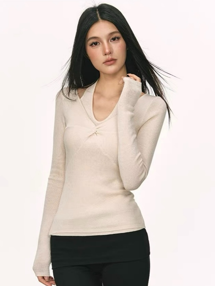 Orleen Fake Two-Piece Long Sleeve Top