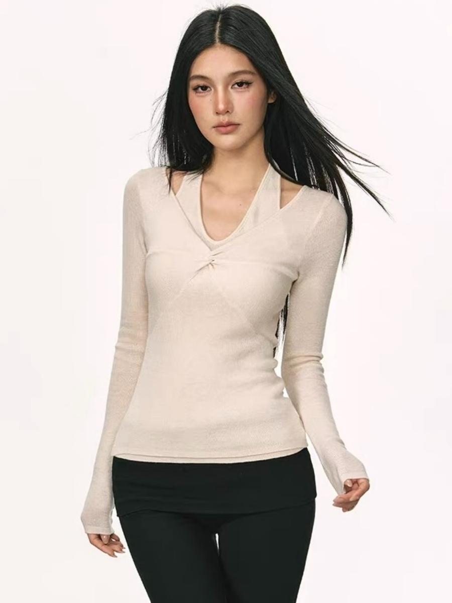Orleen Fake Two-Piece Long Sleeve Top