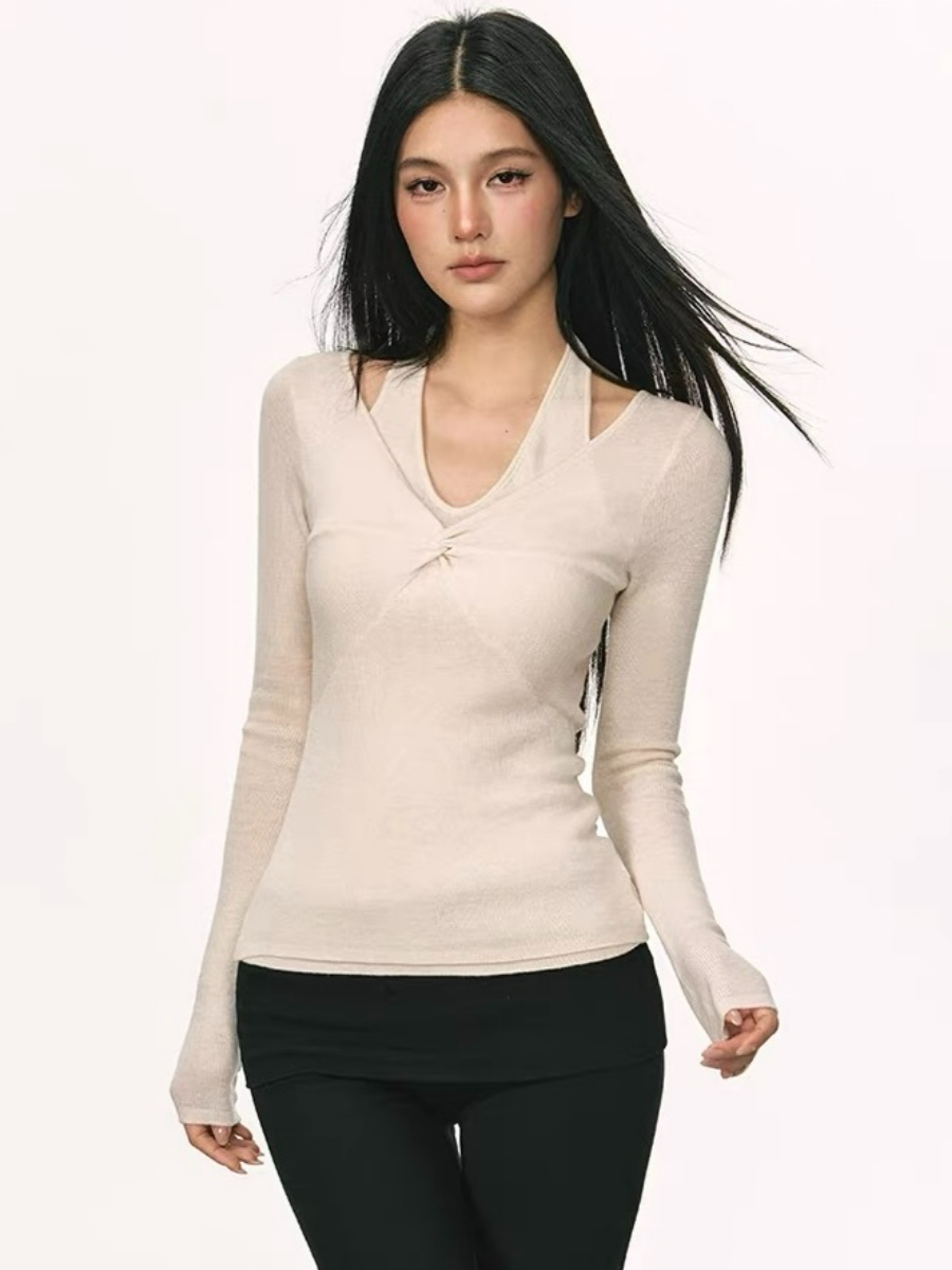 Orleen Fake Two-Piece Long Sleeve Top