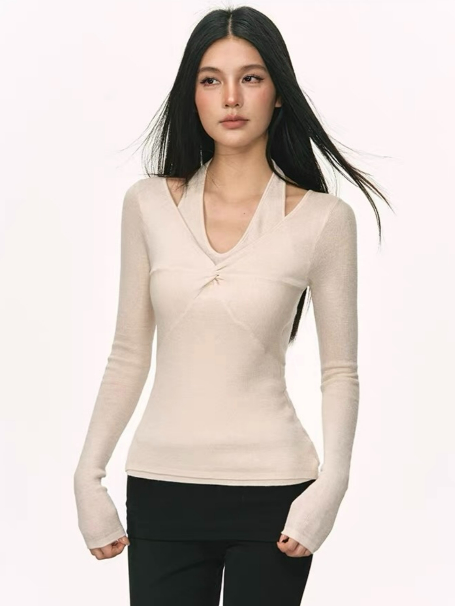 Orleen Fake Two-Piece Long Sleeve Top