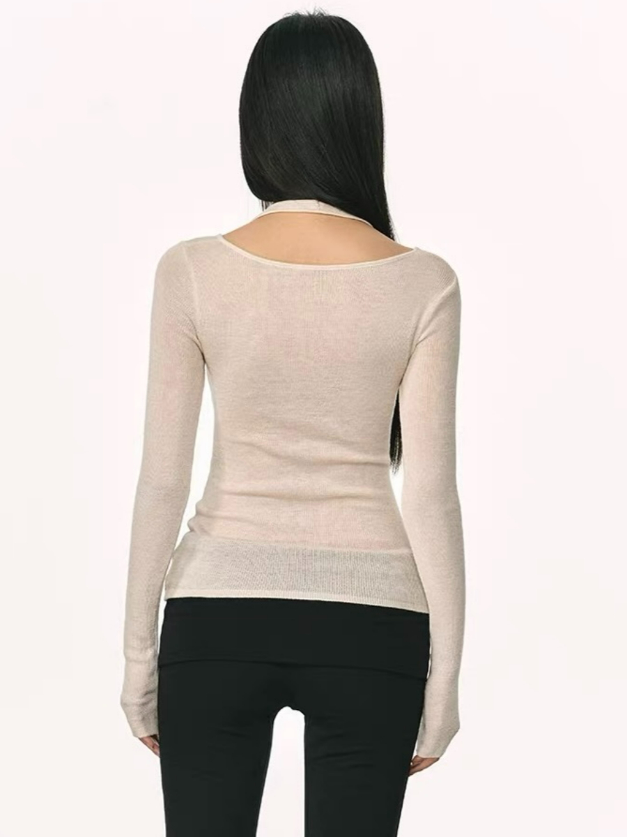 Orleen Fake Two-Piece Long Sleeve Top
