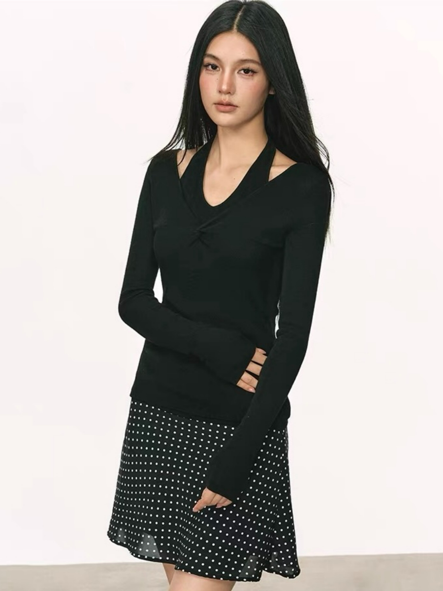 Orleen Fake Two-Piece Long Sleeve Top