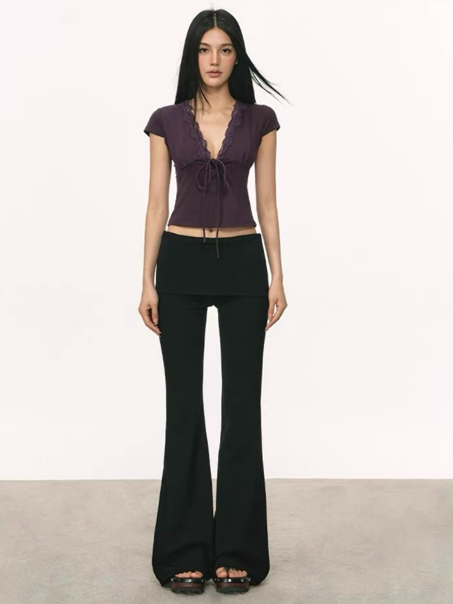 Omyra Deep-V Cut Lacey Trim Top