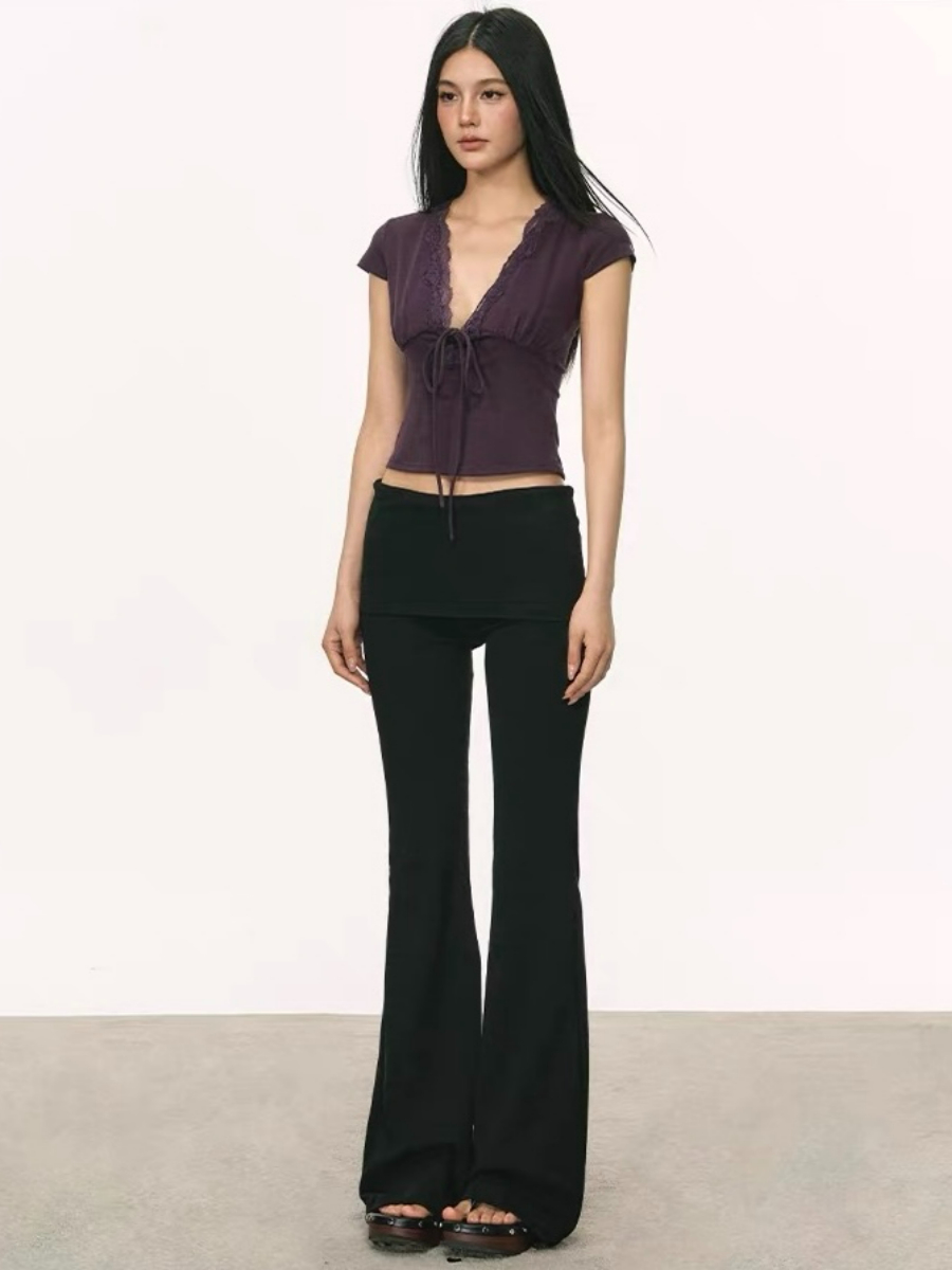 Omyra Deep-V Cut Lacey Trim Top