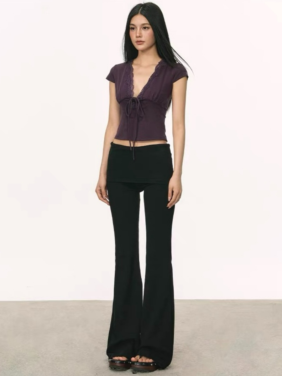 Omyra Deep-V Cut Lacey Trim Top