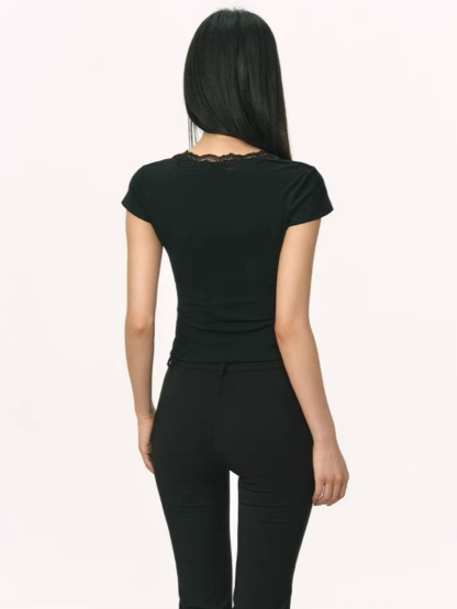 Omyra Deep-V Cut Lacey Trim Top