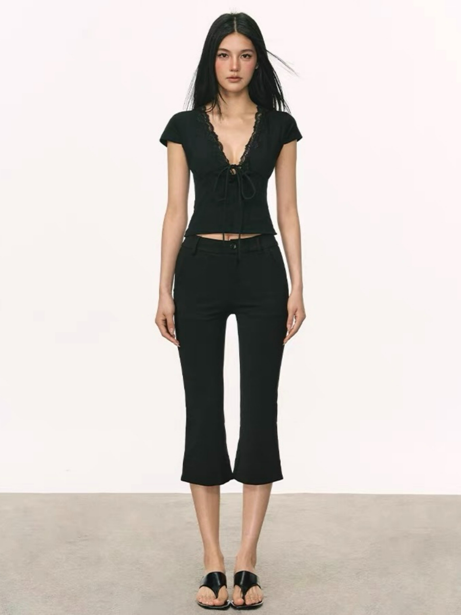 Omyra Deep-V Cut Lacey Trim Top
