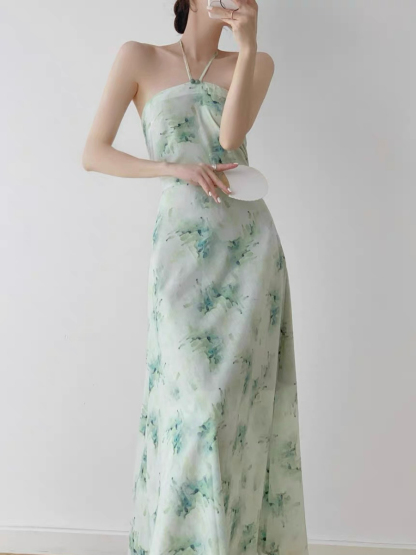 Xi Shi Halter Neck Top & Waist Tie Skirt Set-The Black Bow-