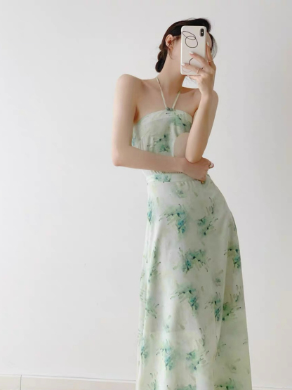 Xi Shi Halter Neck Top & Waist Tie Skirt Set-The Black Bow-