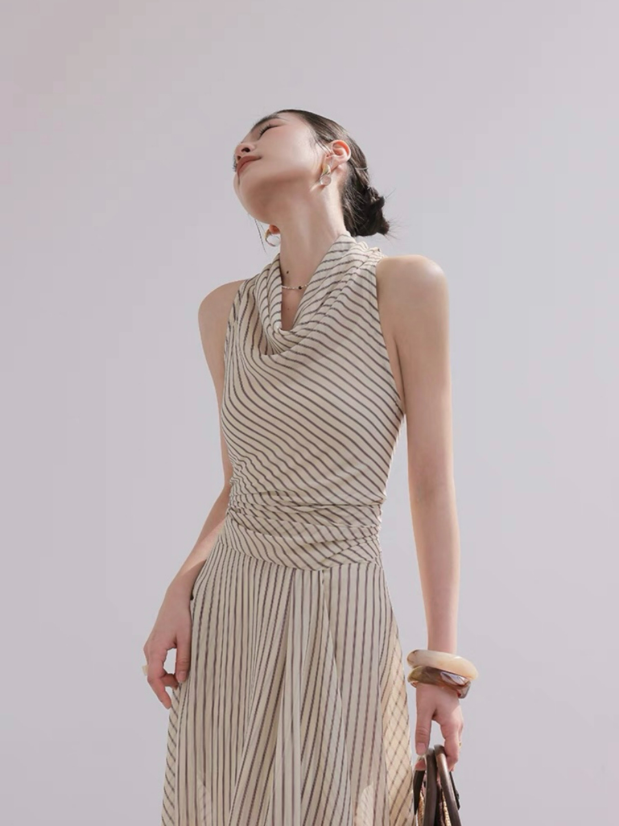 Xenz Halter Neck Stripe A-Line Dress