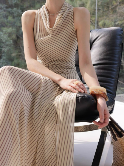 Xenz Halter Neck Stripe A-Line Dress
