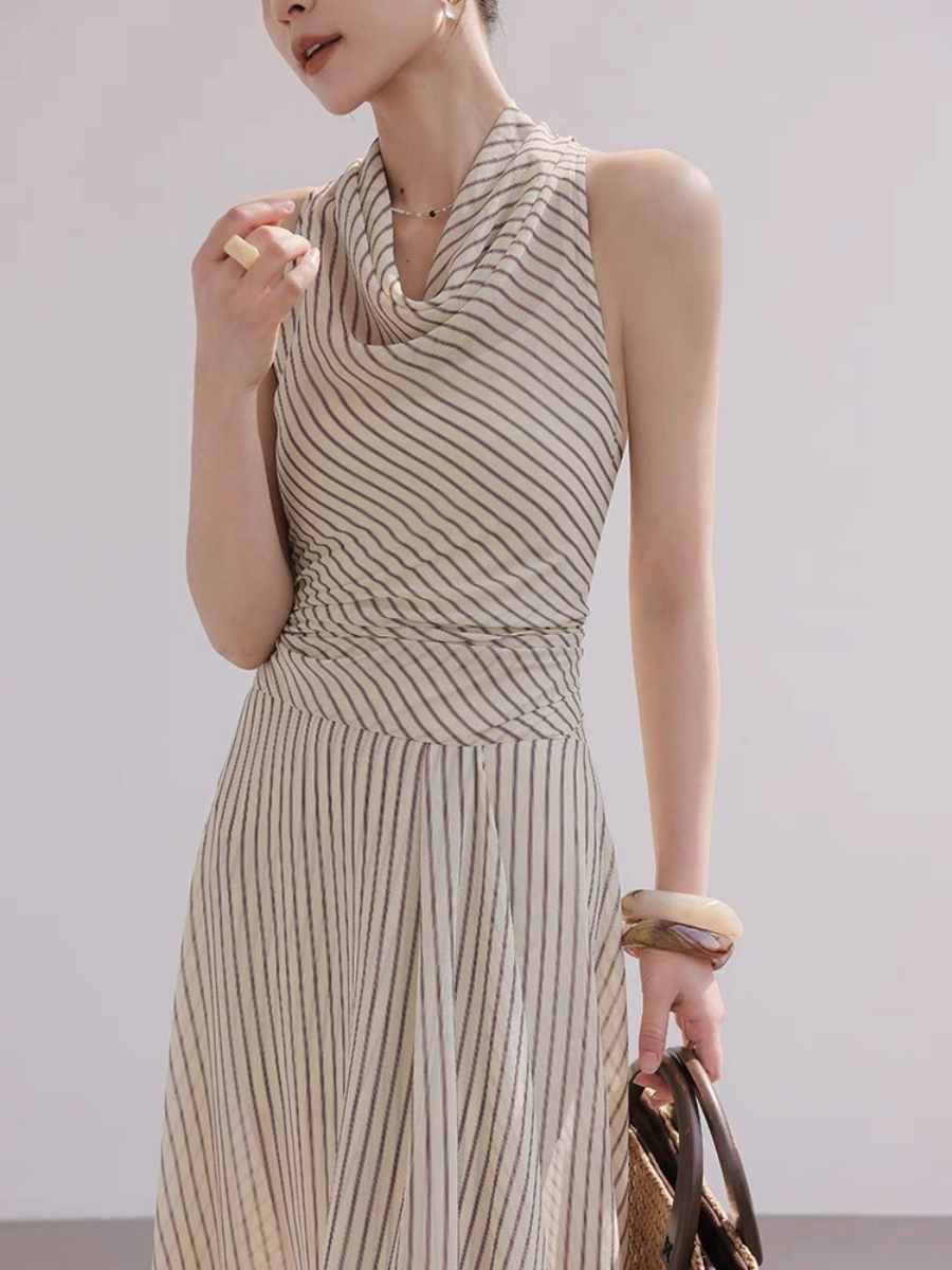 Xenz Halter Neck Stripe A-Line Dress