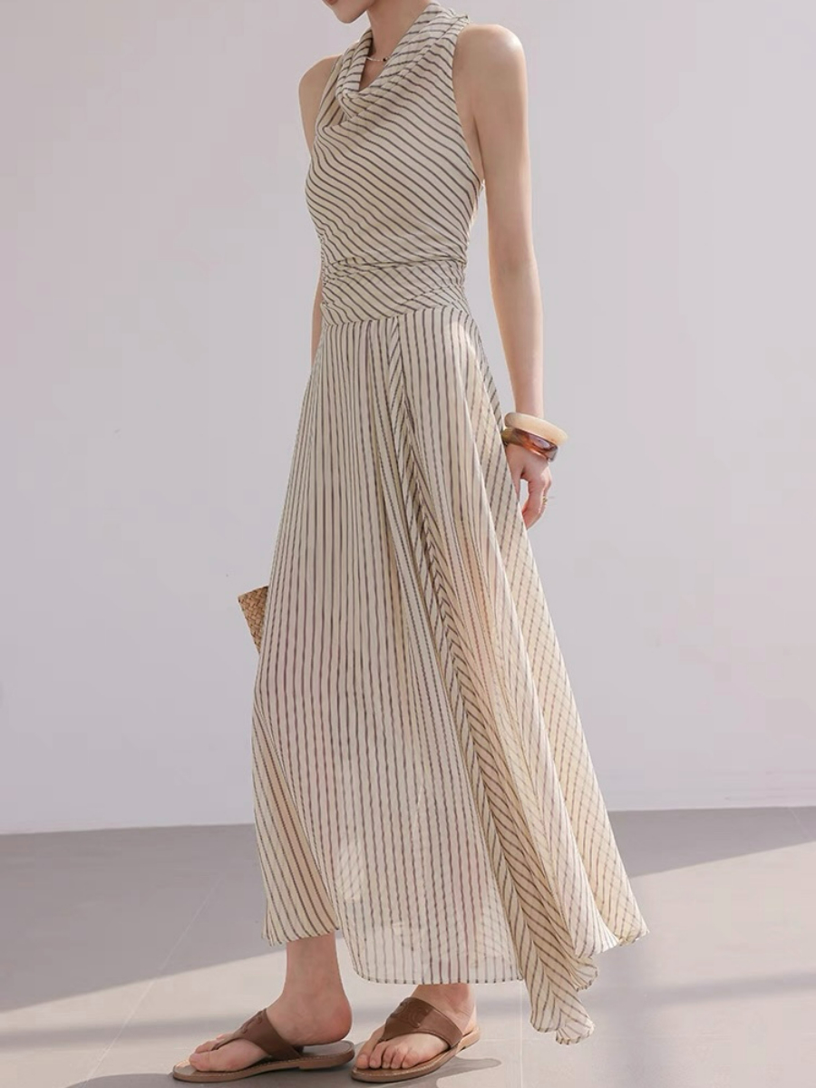Xenz Halter Neck Stripe A-Line Dress
