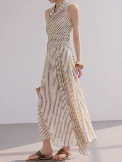 Xenz Halter Neck Stripe A-Line Dress