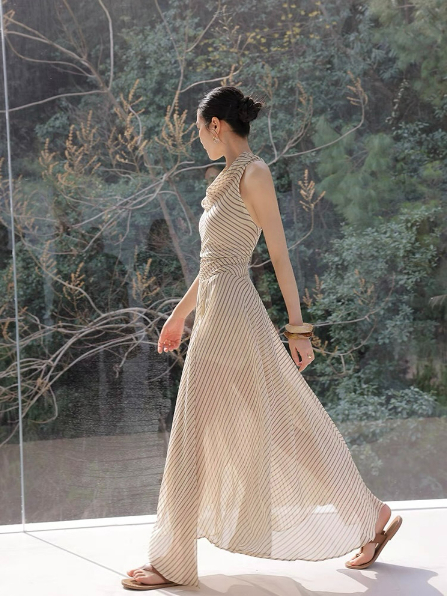 Xenz Halter Neck Stripe A-Line Dress