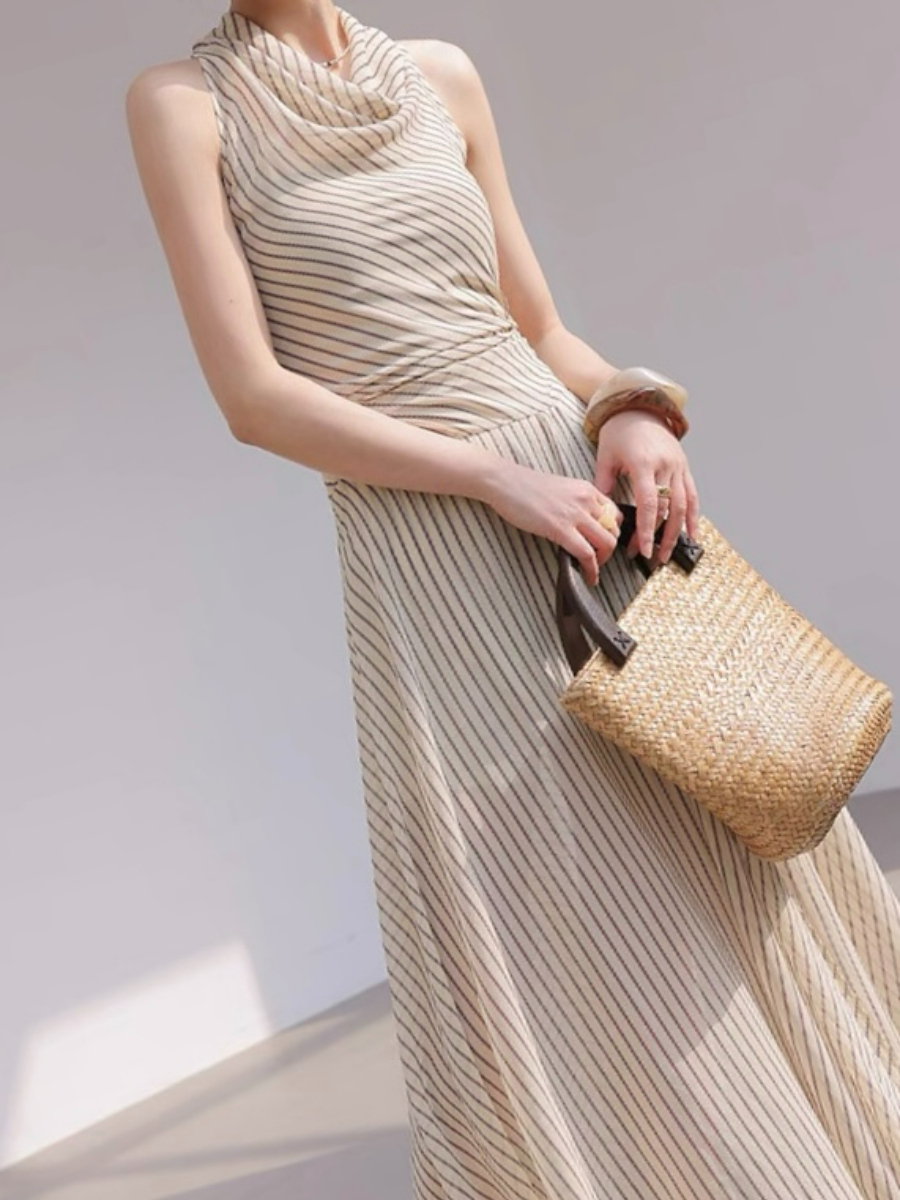 Xenz Halter Neck Stripe A-Line Dress