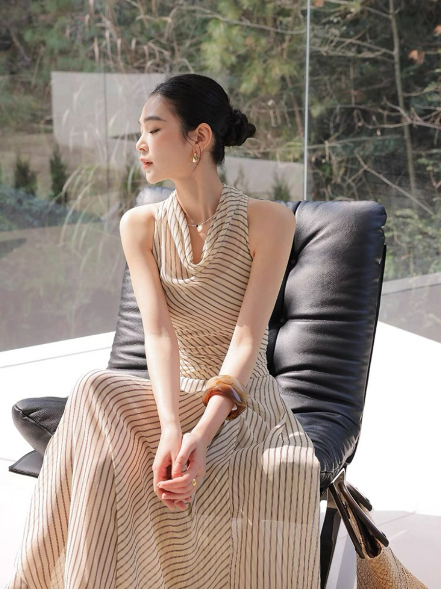 Xenz Halter Neck Stripe A-Line Dress