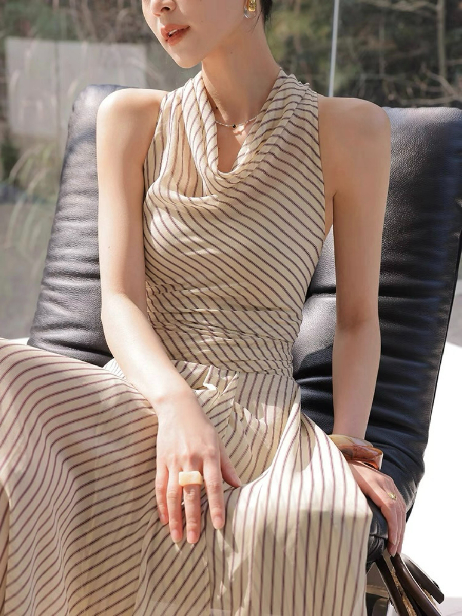 Xenz Halter Neck Stripe A-Line Dress