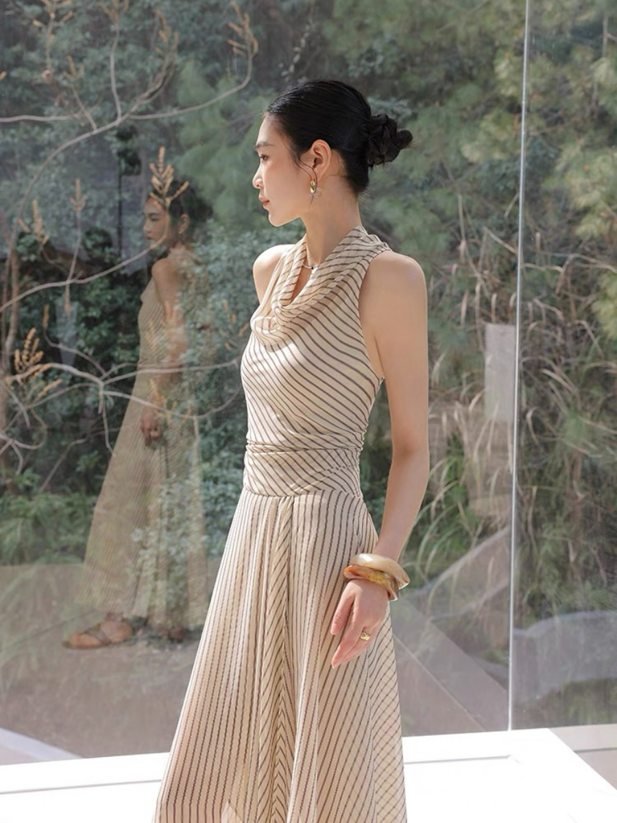 Xenz Halter Neck Stripe A-Line Dress