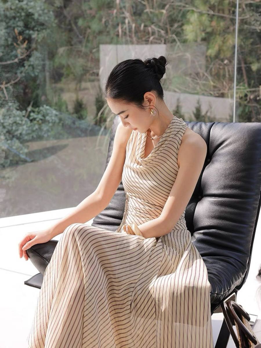 Xenz Halter Neck Stripe A-Line Dress